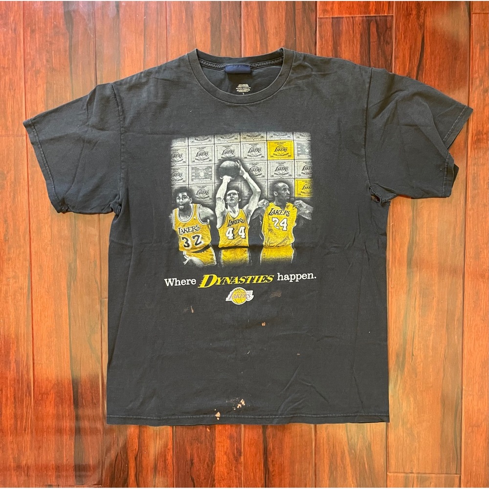 Vintage NBA Lakers Dynasties Basketball Tee Shirt Kobe Magic West Y2K Mens Large